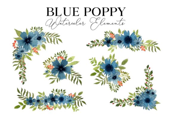 Blue Poppy Watercolor Floral Element: A Versatile Design for Creative Projects