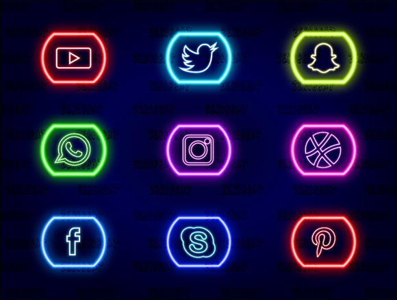 Social Media Neon Icons Vector Set 02: A Modern Design Solution