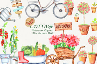 Watercolor Cottage Garden Clip Art for Creative Workflows