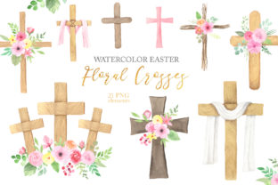 Watercolor Easter Floral Crosses